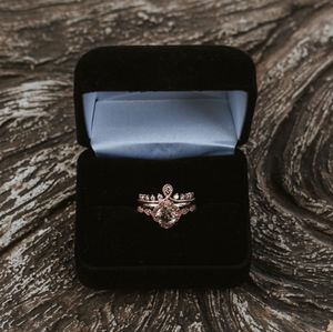 Rose gold morganite wedding ring set